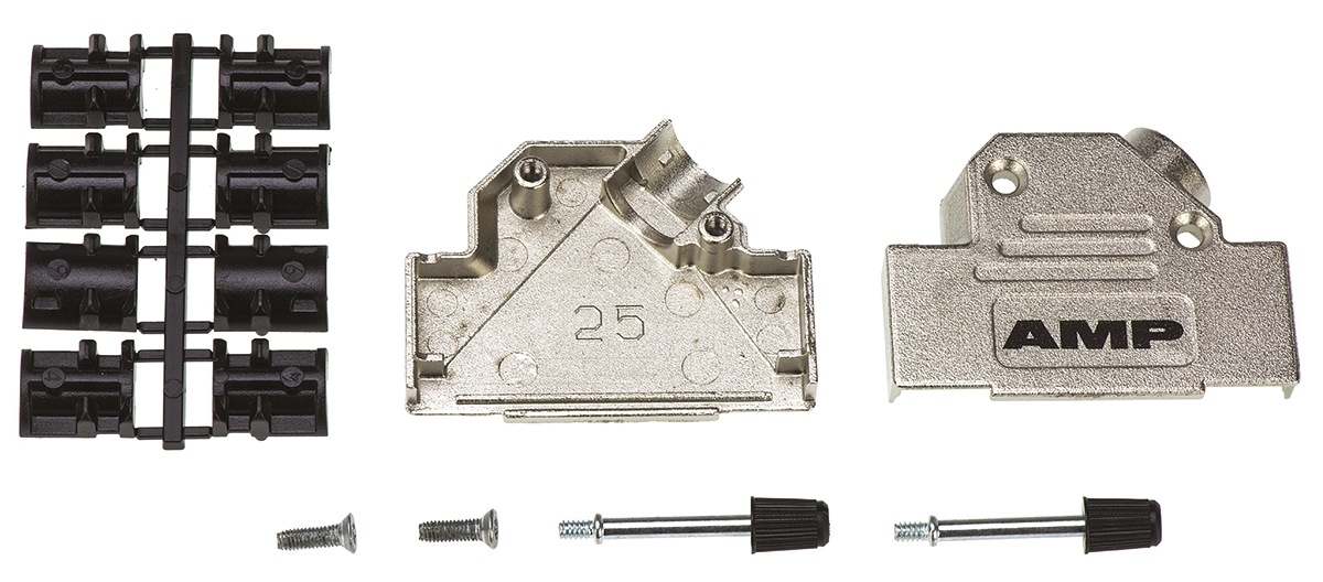 TE Connectivity ADK Series Zinc Angled D Sub Backshell, 25 Way, Strain Relief