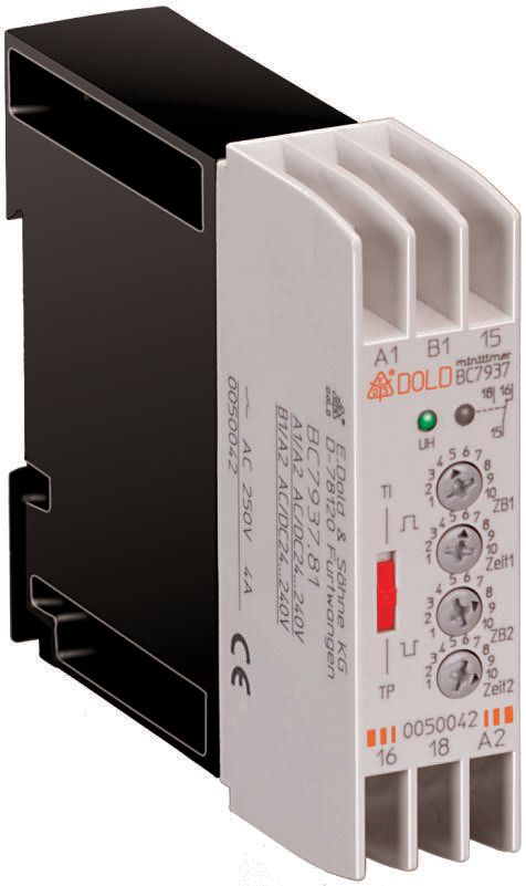 Dold BC7937N Series DIN Rail Mount Timer Relay, 24 → 240V ac/dc, 1-Contact, 0.05s → 300h, 1-Function, SPDT