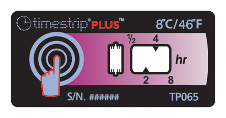 Timestrip Non-Reversible Temperature Label Indicator, 6°C to 8°C
