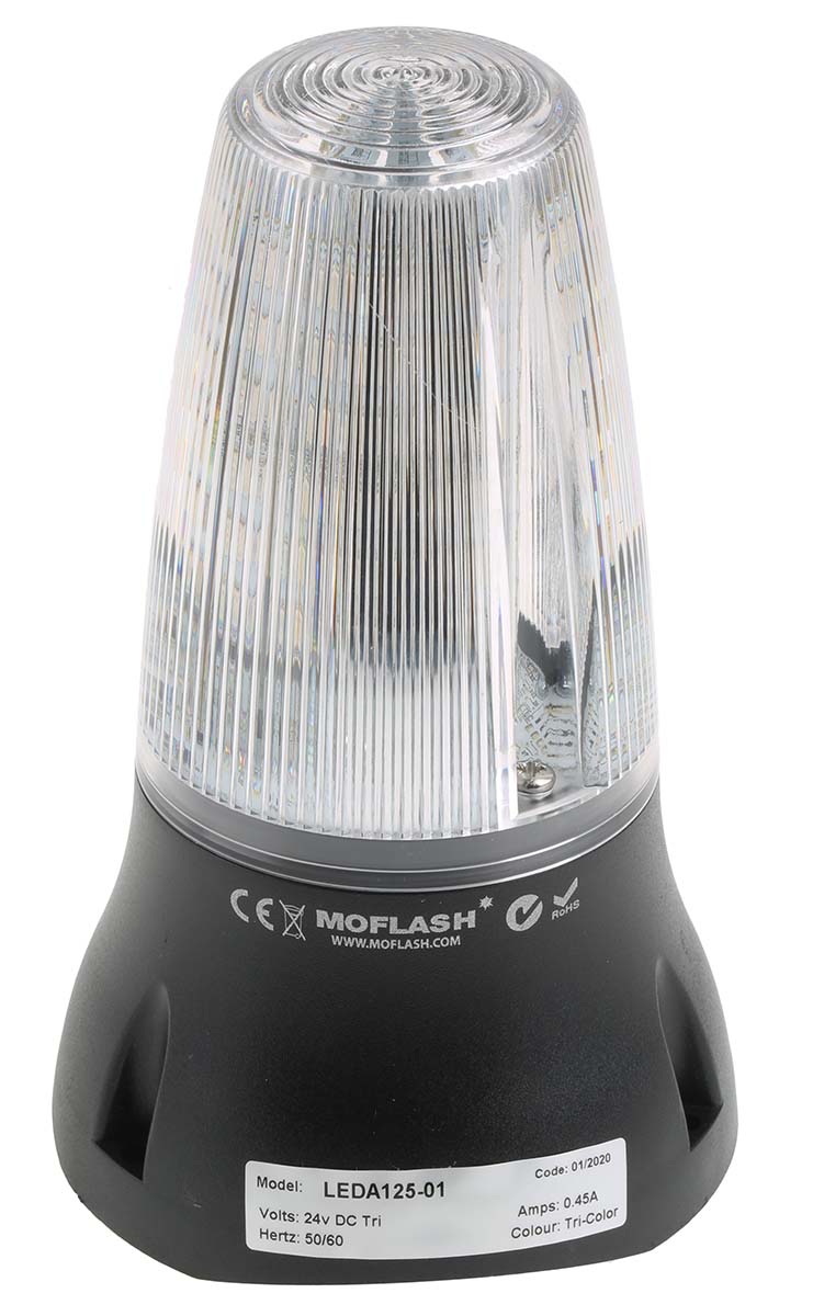 Moflash LEDA125 Series Clear Sounder Beacon, 24 V, IP65, Wall Mount, 90dB at 1 Metre