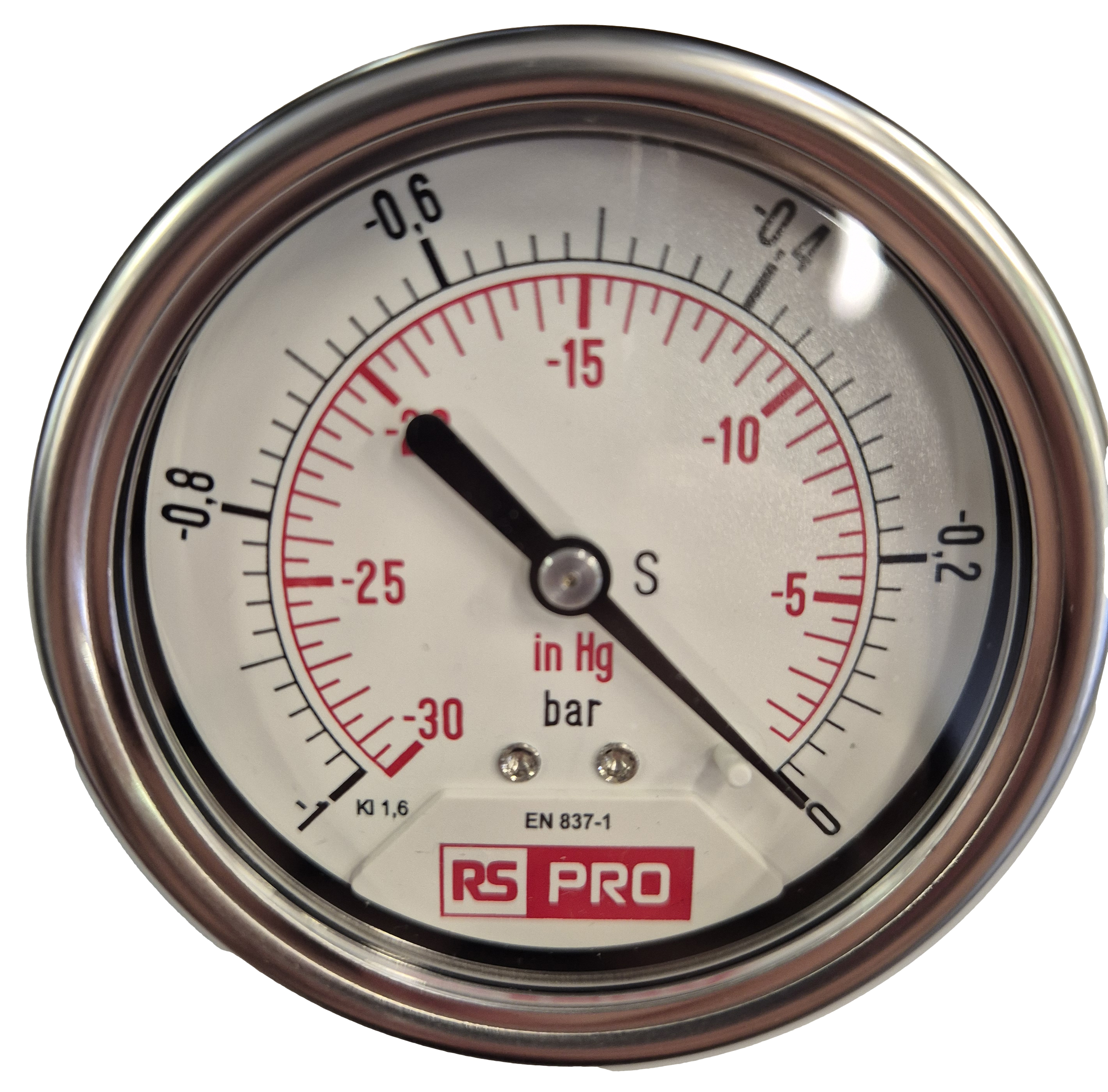RS PRO BSP 1/4 Analogue Pressure Gauge 0bar Bottom Entry 63mm Outside Diameter