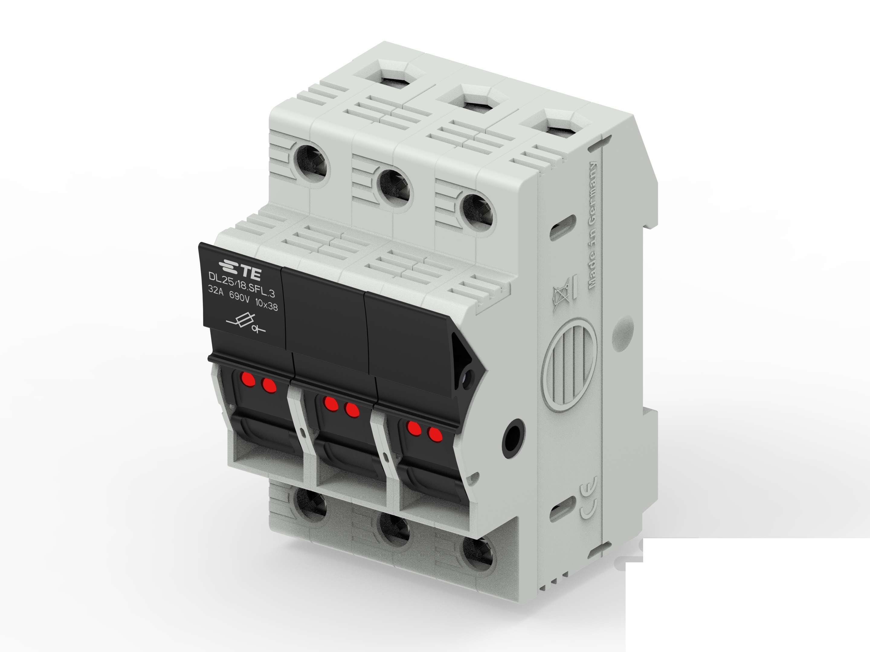 TE Connectivity 30A Fuse Holder for 10 x 38mm Fuse, 3P, 600V