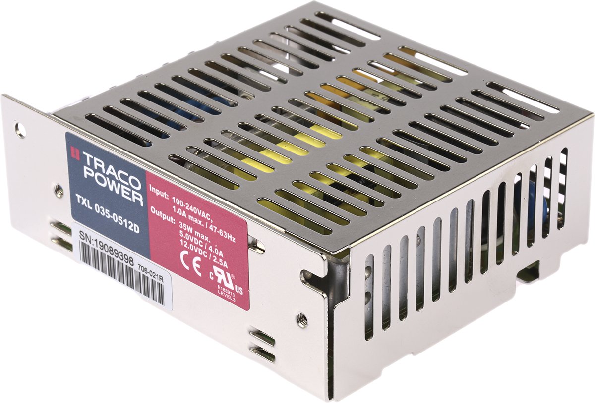 TRACOPOWER Switching Power Supply, TXL 035-0512D, 5 V dc, 12 V dc, 2.5A, 35W, Dual Output, 85 → 264V ac Input