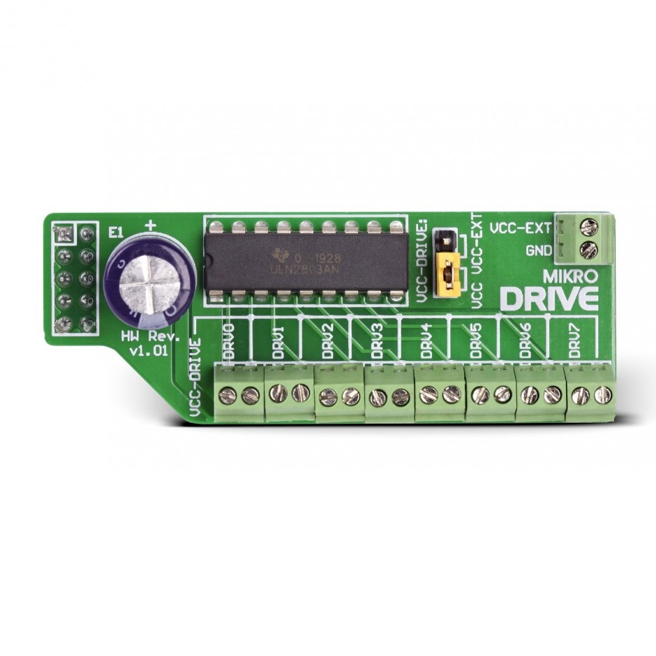 Brand-Rex mikroDrive Board Power Interface Driver for ULN2803AN for Embedded systems, GPIO-Controlled Device, prototype