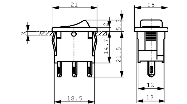 Marquardt DPST Rocker Switch Panel Mount