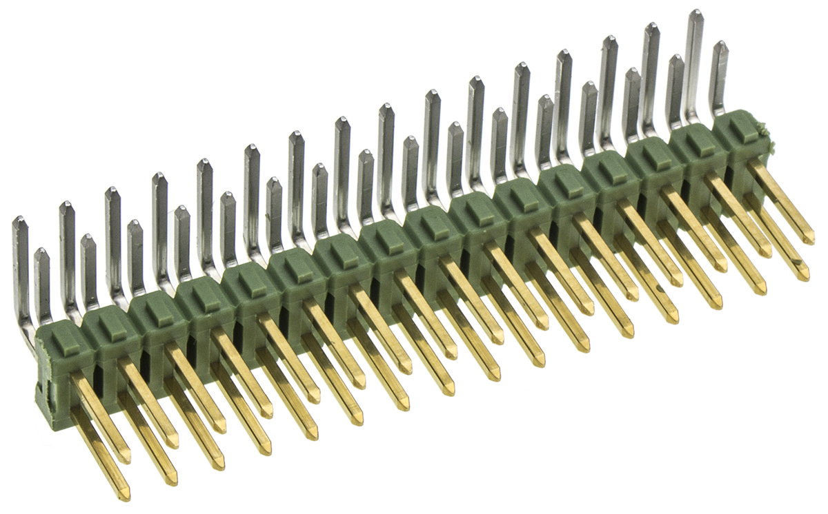 TE Connectivity AMPMODU MOD II Series Right Angle Through Hole Pin Header, 32 Contact(s), 2.54 mm Pitch, 2 Row,