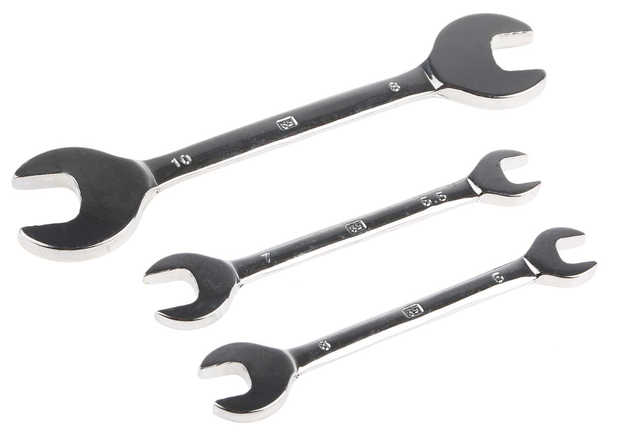 RS PRO 3-Piece Spanner Set, 5 x 6 mm, 5.5 x 7 mm, 8 x 10 mm, Chrome Vanadium Steel