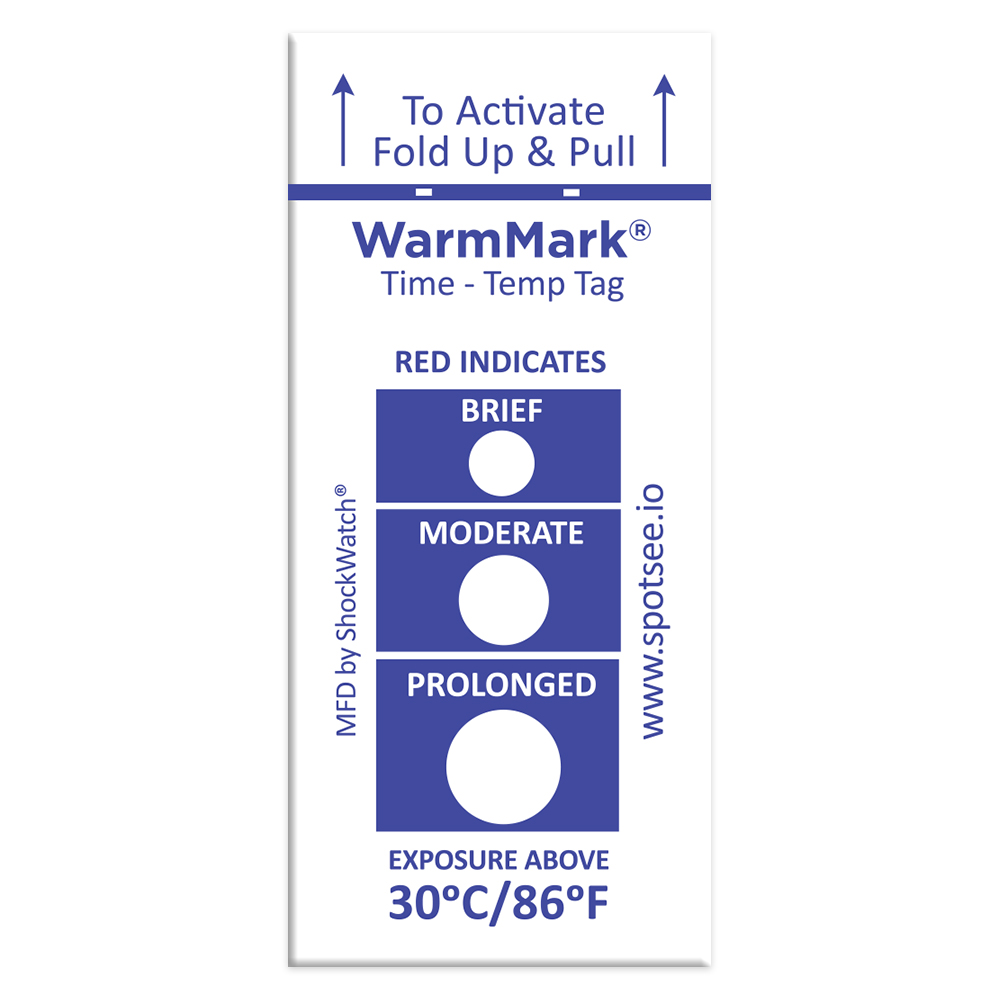 SpotSee Non-Reversible Temperature Sensitive Label, +30°C to +37°C, 1 Level Levels