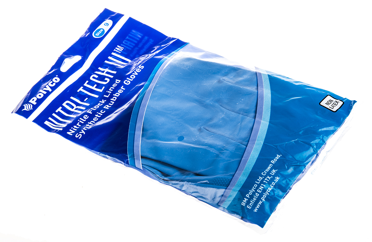 Polyco Healthline Blue Nitrile Work Gloves, Size 9, Nitrile Coating