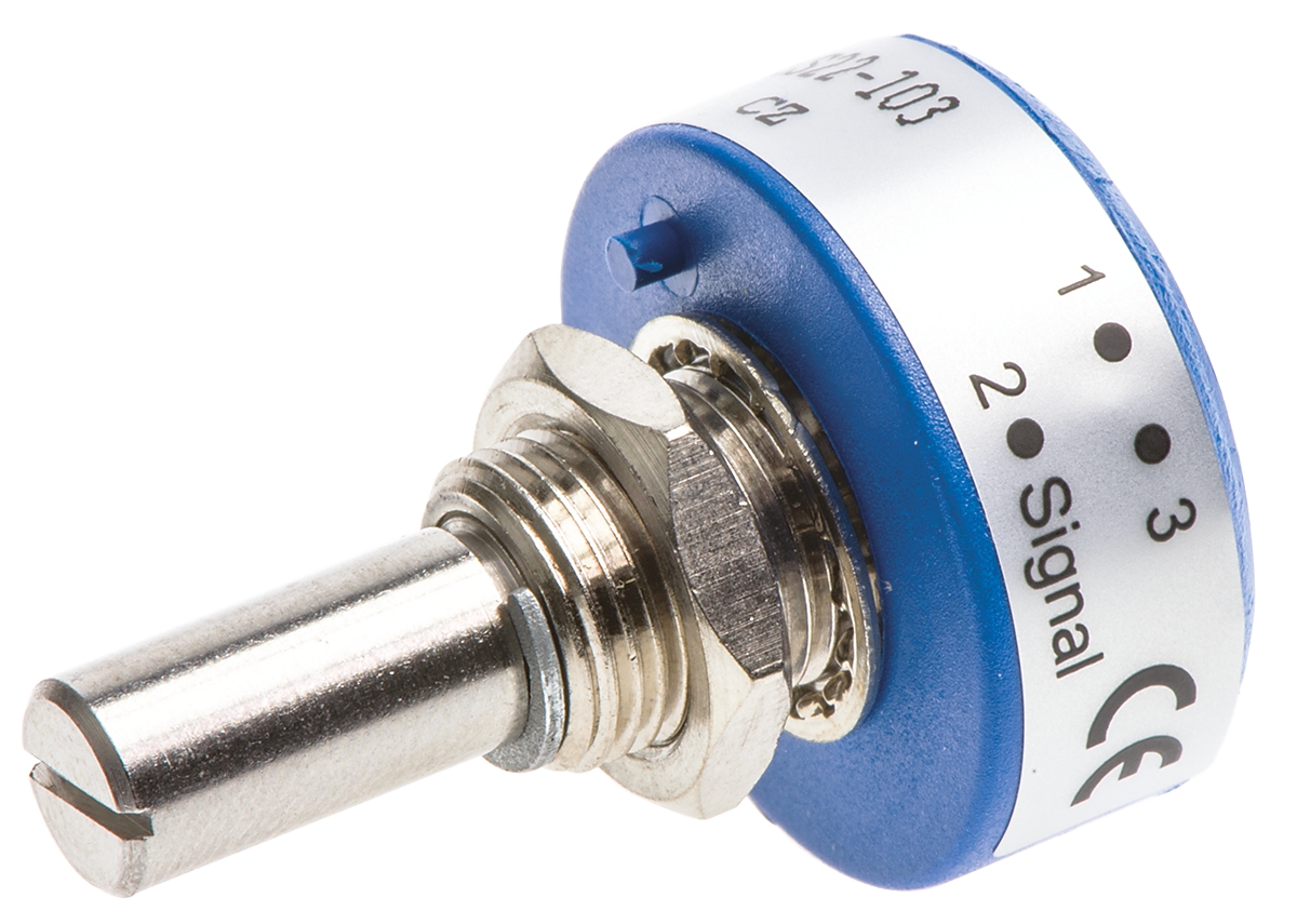 Vishay 357 10kΩ Rotary Potentiometer Continuous-Turns 1-Gang Panel Mount, 357B0103MAB251S22
