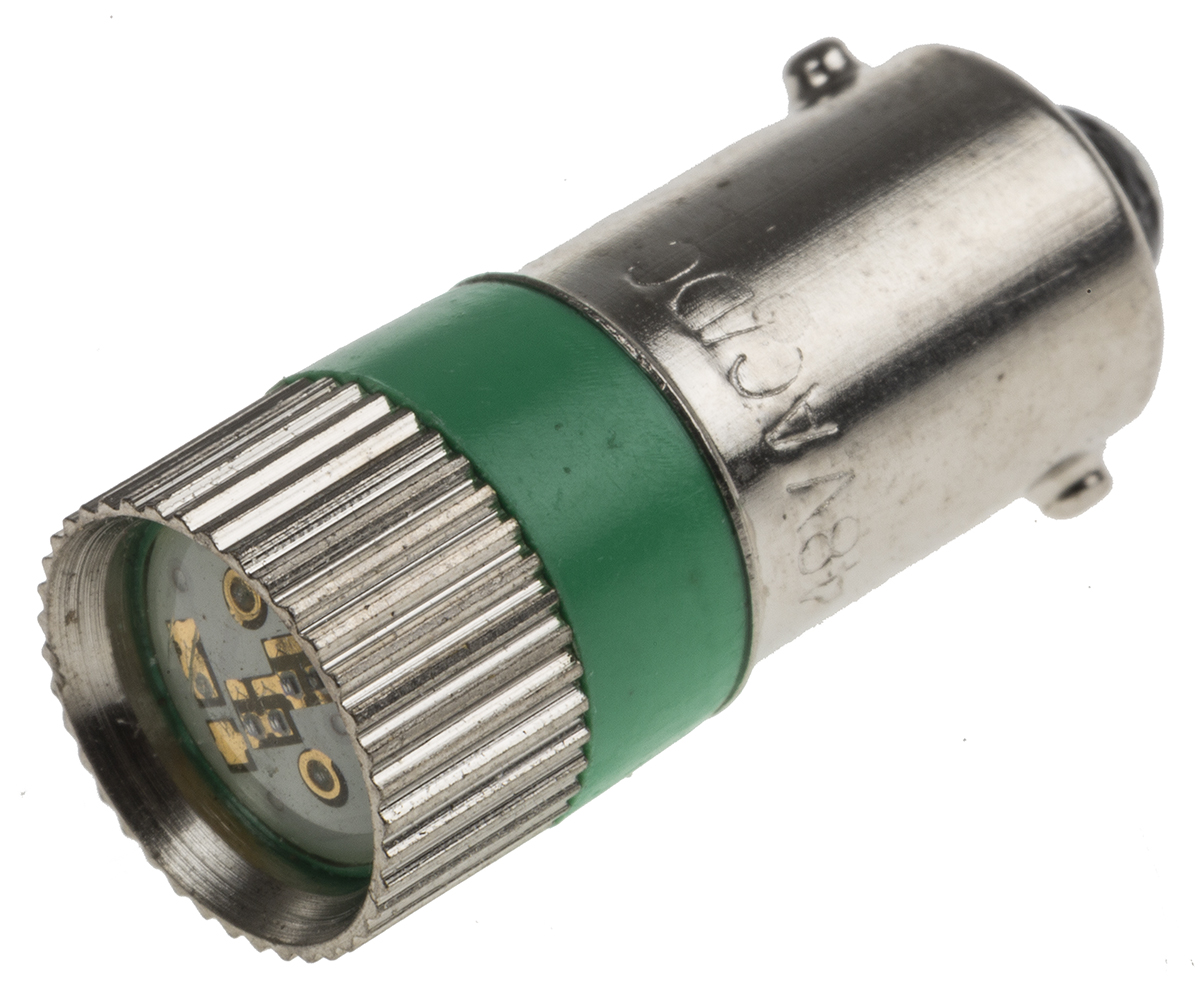 RS PRO Green LED Indicator Lamp, 48V ac/dc, BA9s Base, 10mm Diameter, 70/70mcd