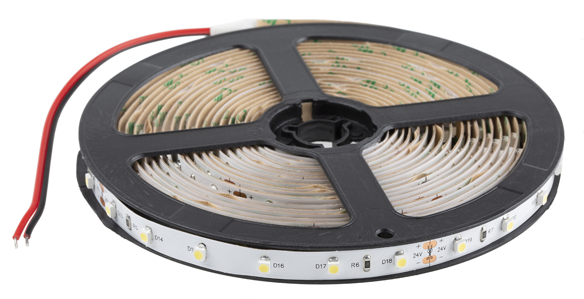 RS PRO 24V White LED Strip Light, 5500 → 7000K Colour Temp, 5m Length