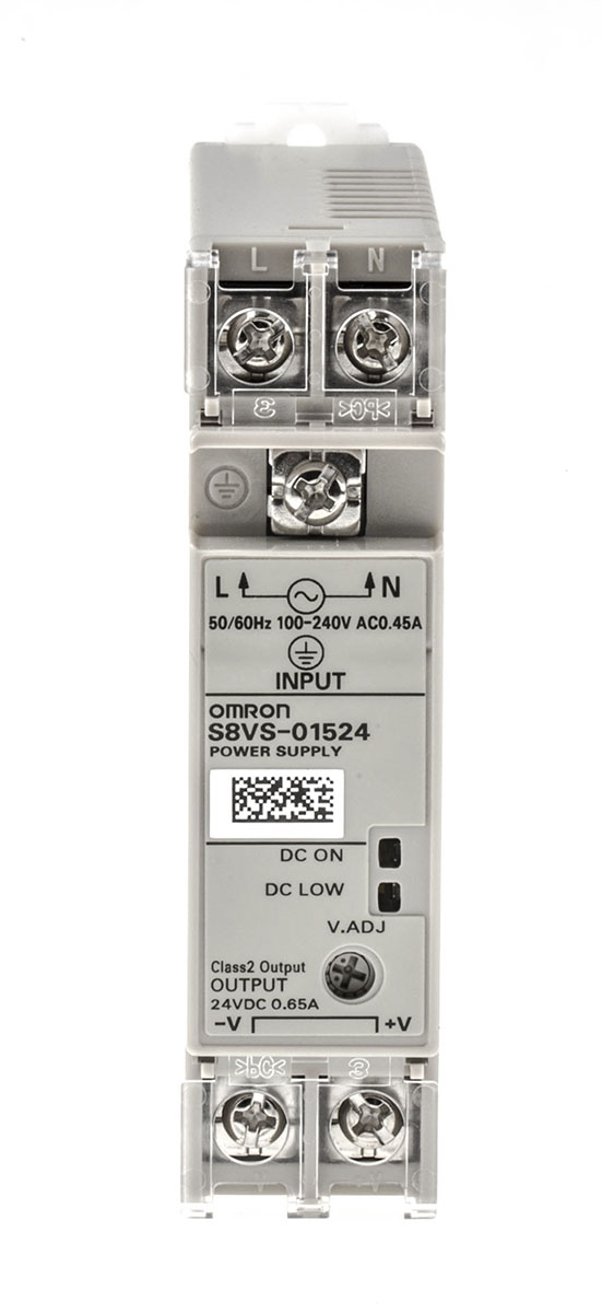 Omron S8VS Switched Mode DIN Rail Power Supply, 85 → 264V ac ac Input, 24V dc dc Output, 650mA Output, 15W