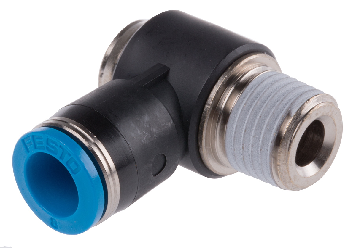 Festo QS Series Elbow Threaded Adaptor, R 1/4 Male to Push In 8 mm, Threaded-to-Tube Connection Style, 153100