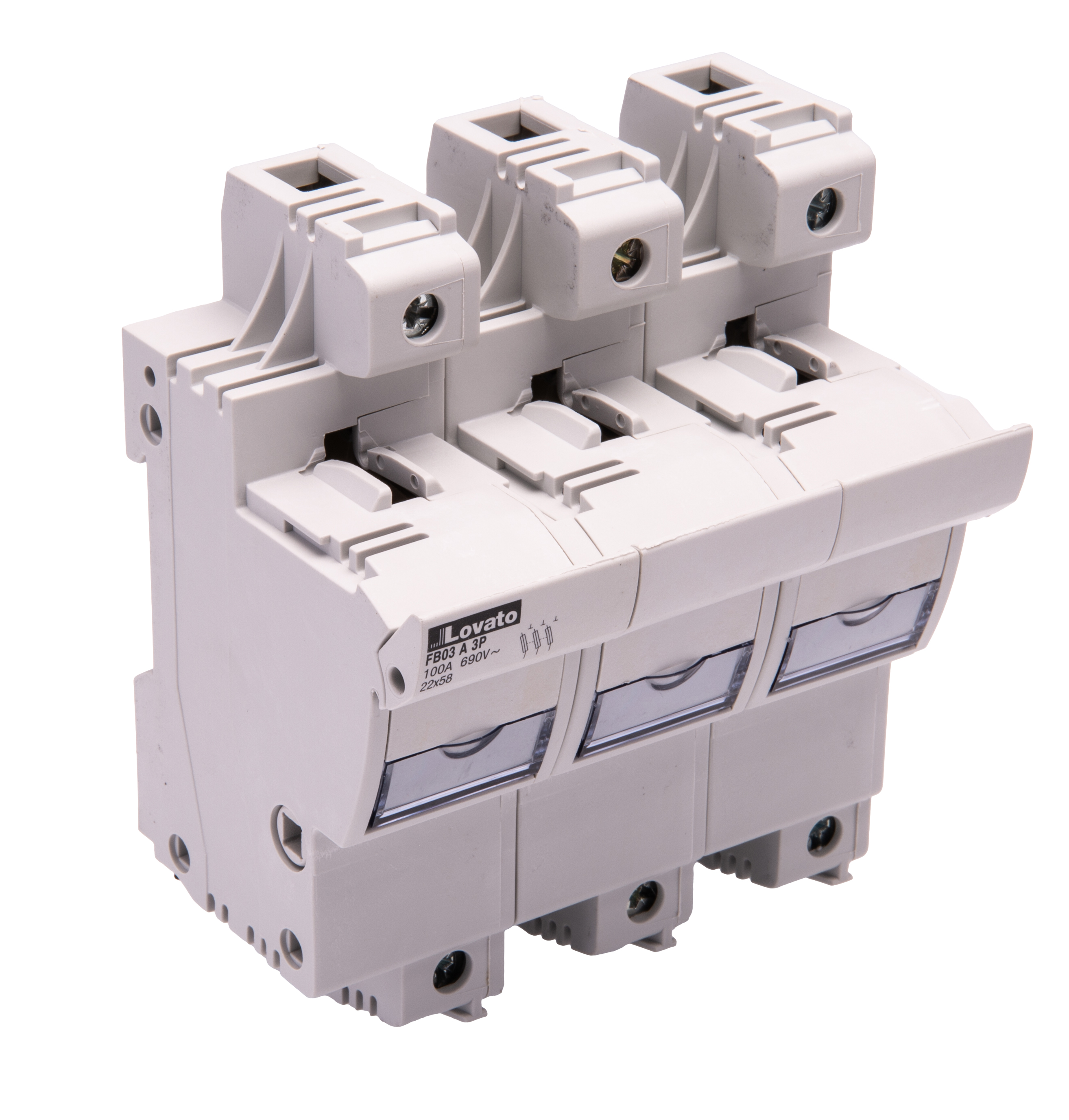 Lovato 100A Base Mount Fuse Holder for 22 x 58mm Fuse, 3P, 690V ac