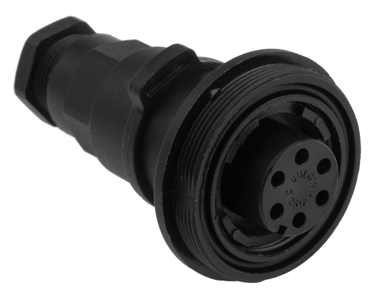 Bulgin Circular Connector, 6 Contacts, In-Line, Standard Connector, Socket, Female, IP68, Standard Buccaneer Series