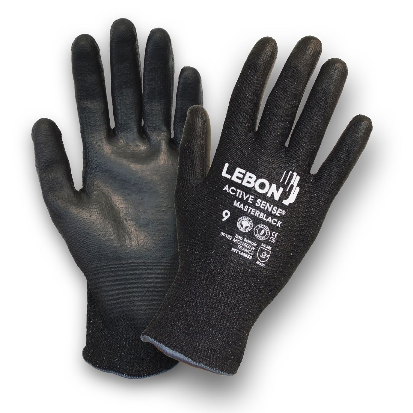 Lebon Protection MASTERBLACK Black Polyethylene Cut Resistant Gloves, Size 7, Polyurethane Coating