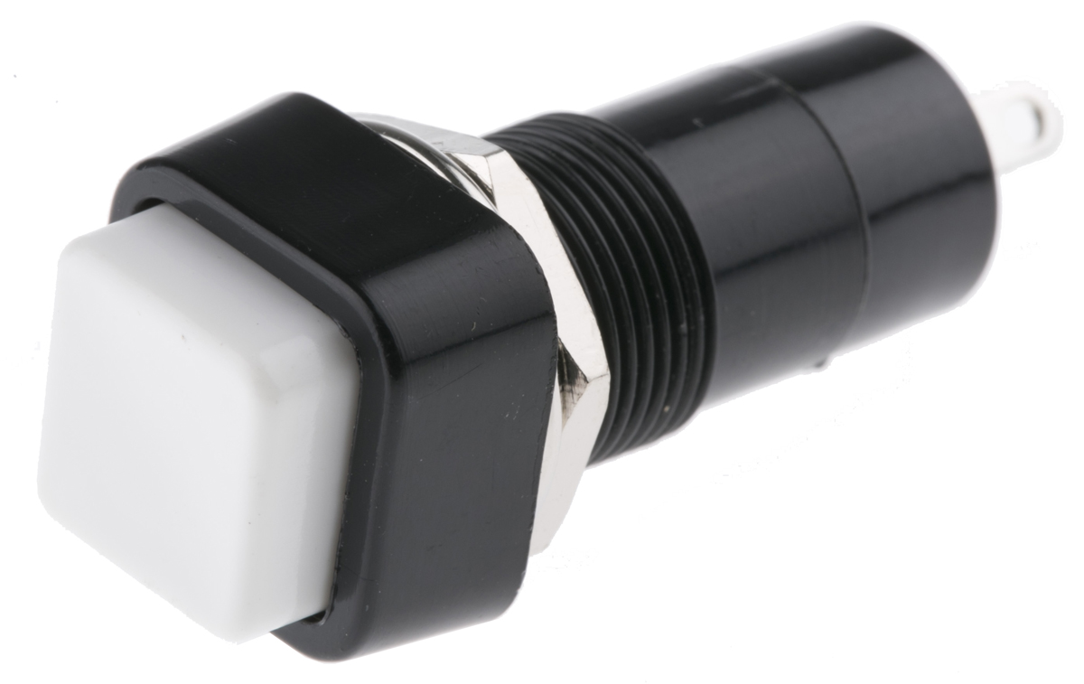 Lumberg Push Button Switch, Latching, Panel Mount, 12mm Cutout, SPST, 125/250V ac