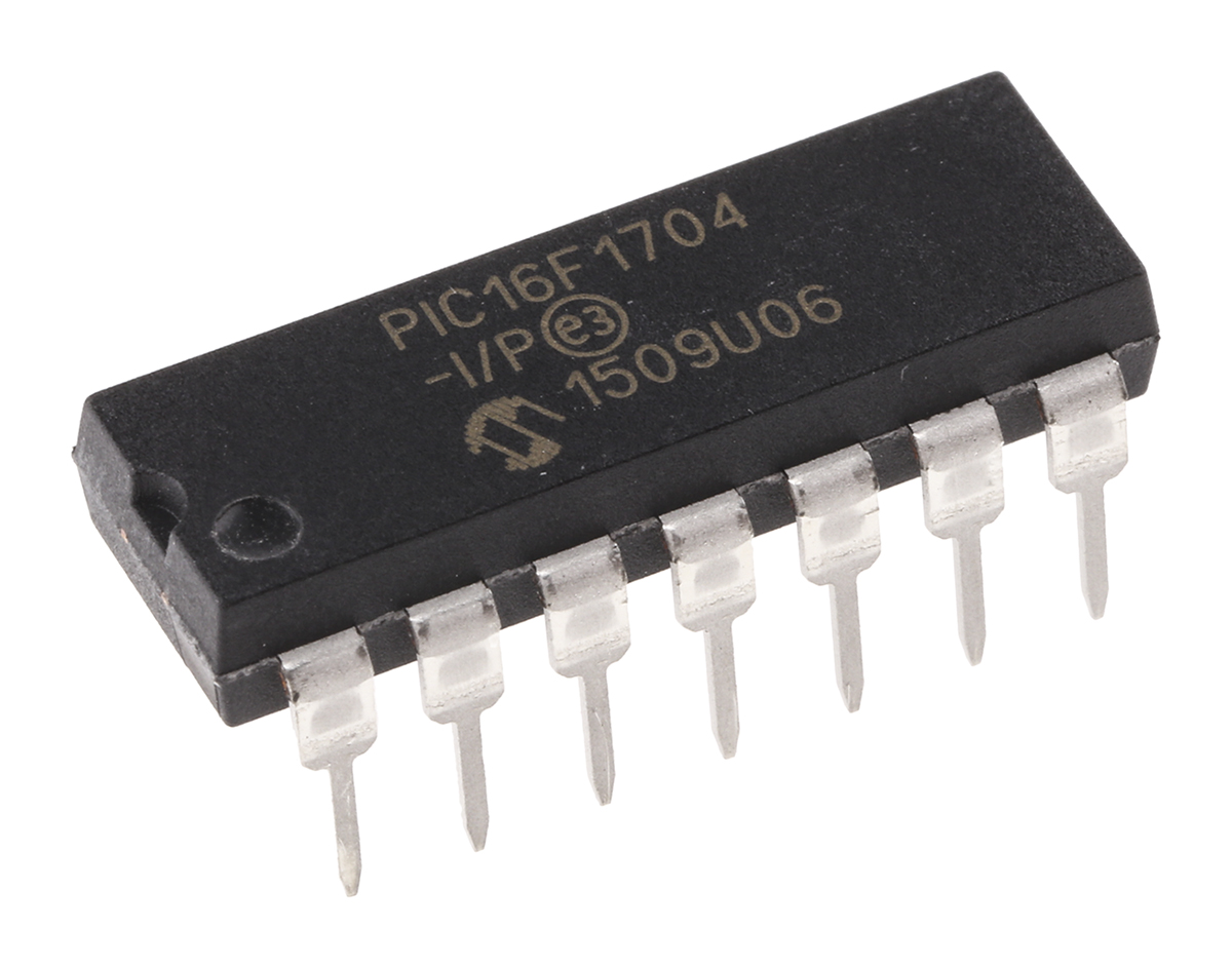 Microchip, 8 bit PIC, PIC16F1704 Microcontroller, 32 MHz, 7kB FLASH, 14-Pin PDIP