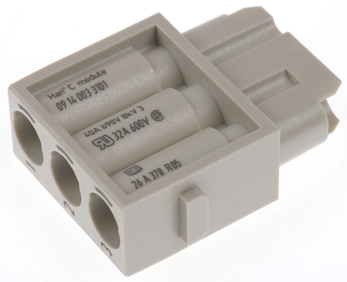 HARTING Heavy Duty Power Connector Module, 40A, Female, Han-Modular Series, 3 Contacts
