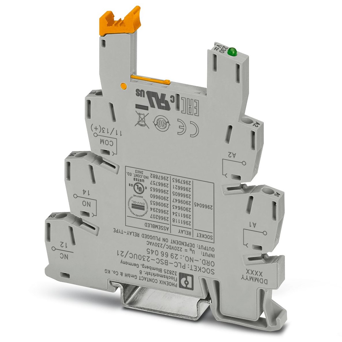 Phoenix Contact PLC-BSC 1 Pin 230V ac/dc DIN Rail Relay Socket, for use with PLC Series
