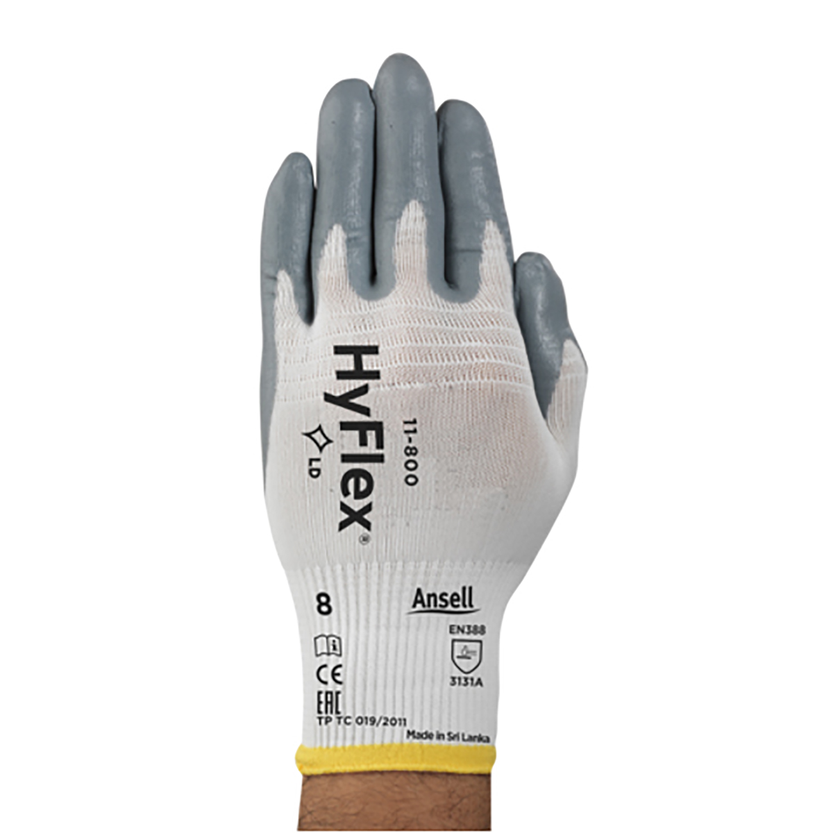 Ansell HyFlex 11-800 White Nylon Work Gloves, Size 6, Nitrile Foam Coating