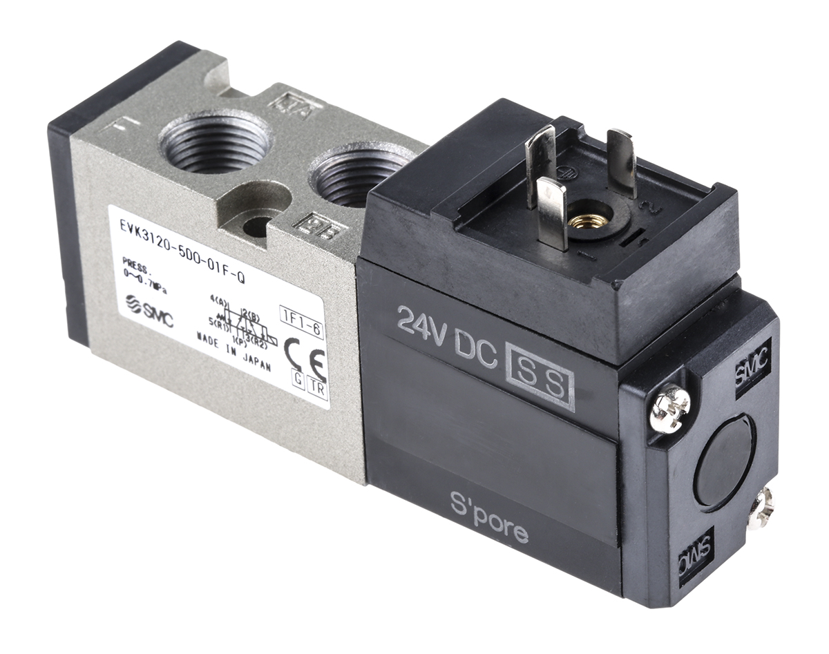 SMC 5/2 Pneumatic Solenoid Valve - Spring/Solenoid G 1/8 VK3000 Series 24V dc