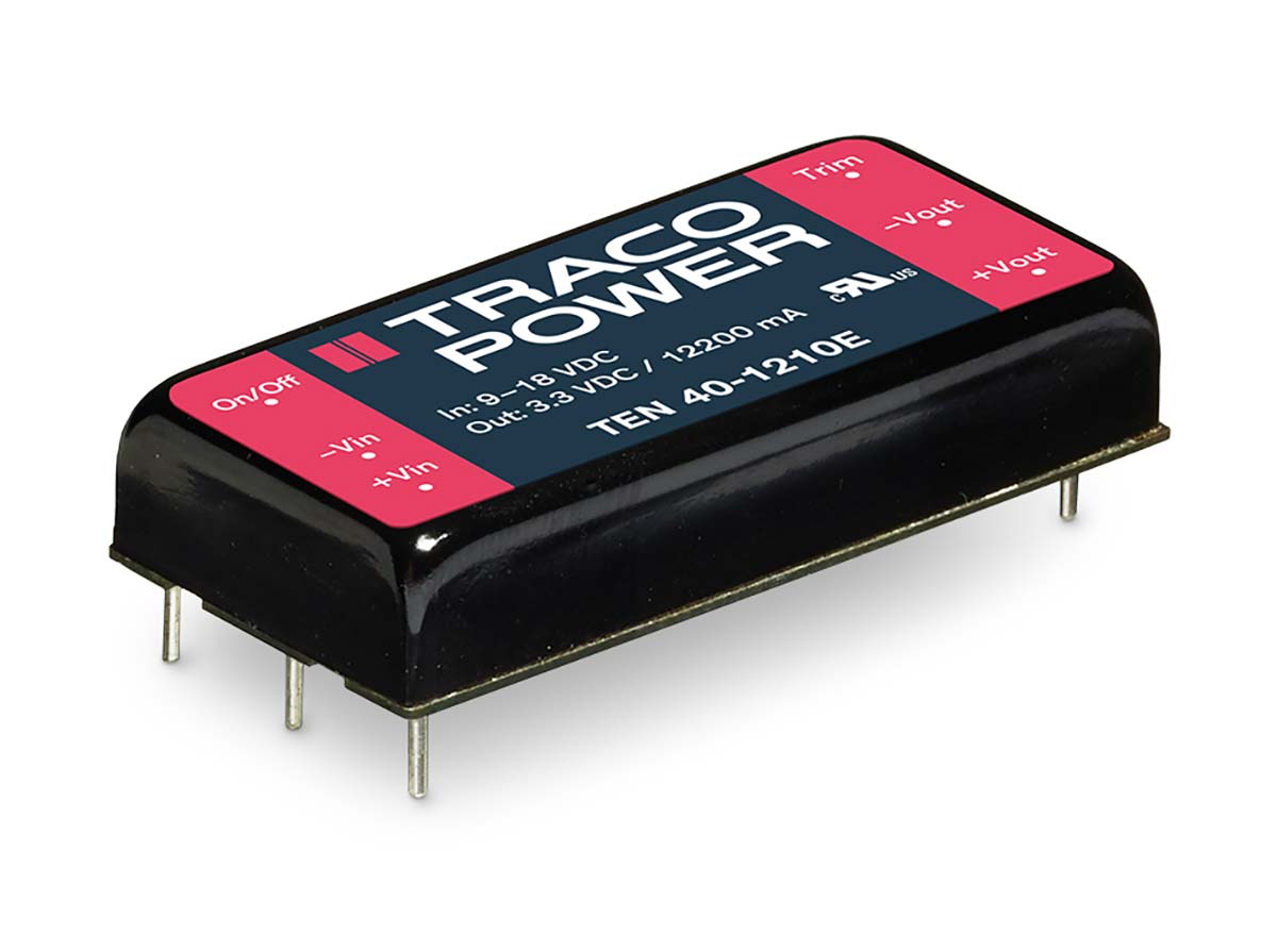TRACOPOWER TEN 40E Isolated DC-DC Converter, ±12V dc/ 1.66A Output, 9 → 18 V dc Input, 40W, Through Hole, +85°C