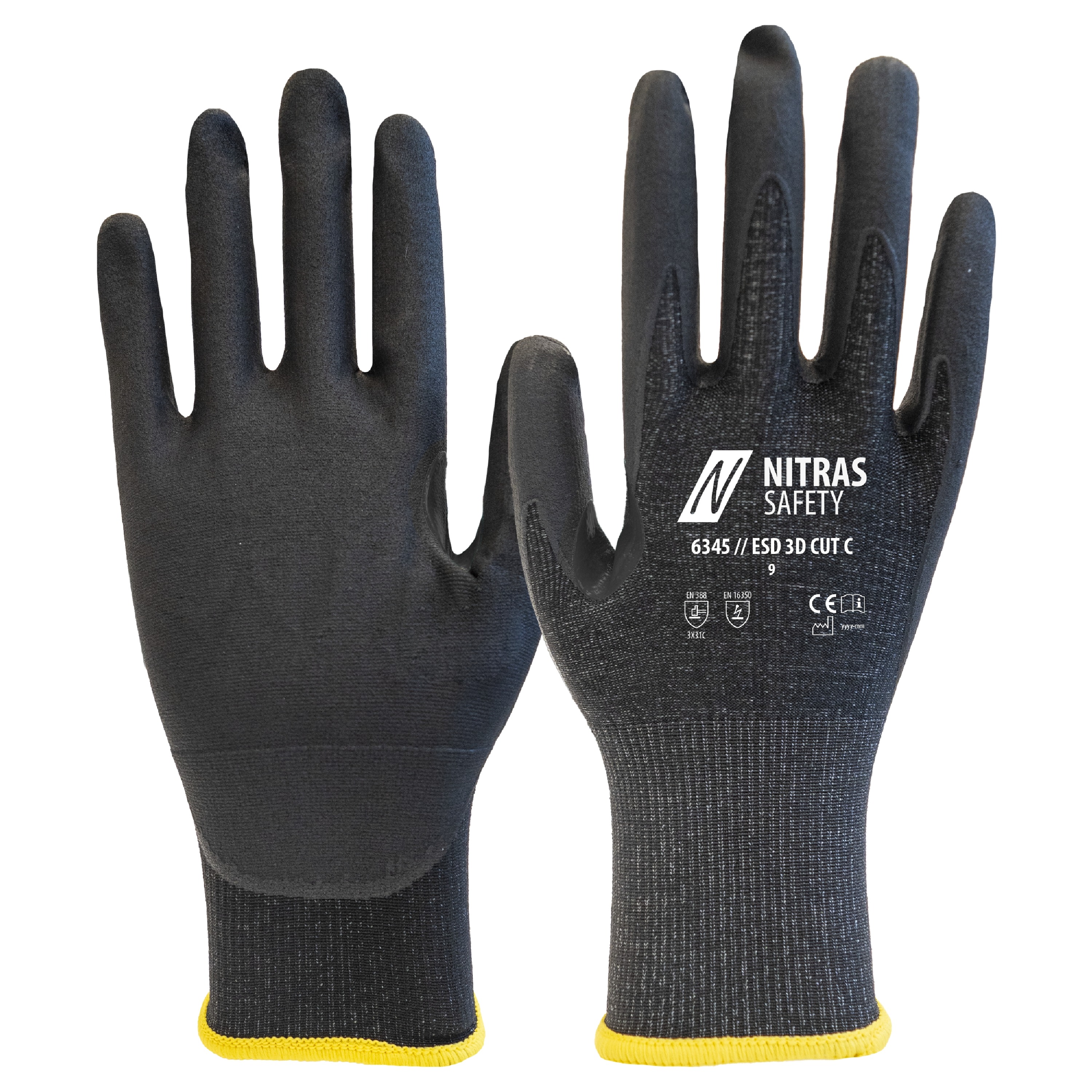 NITRAS SAFETY ESD 3D CUT C Anthracite, Black Anthracite, Special Yarn Puncture & Tear Resistant Gloves, Size 6-12, AC