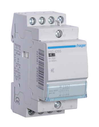 Hager System M Pro ESC Contactor, 24 V ac Coil, 4-Pole, 25 A, 2.8 VA, 4NO, 400 V ac