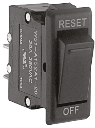 TE Connectivity Thermal Circuit Breaker - W51  Single Pole 250V ac Voltage Rating, 20A Current Rating