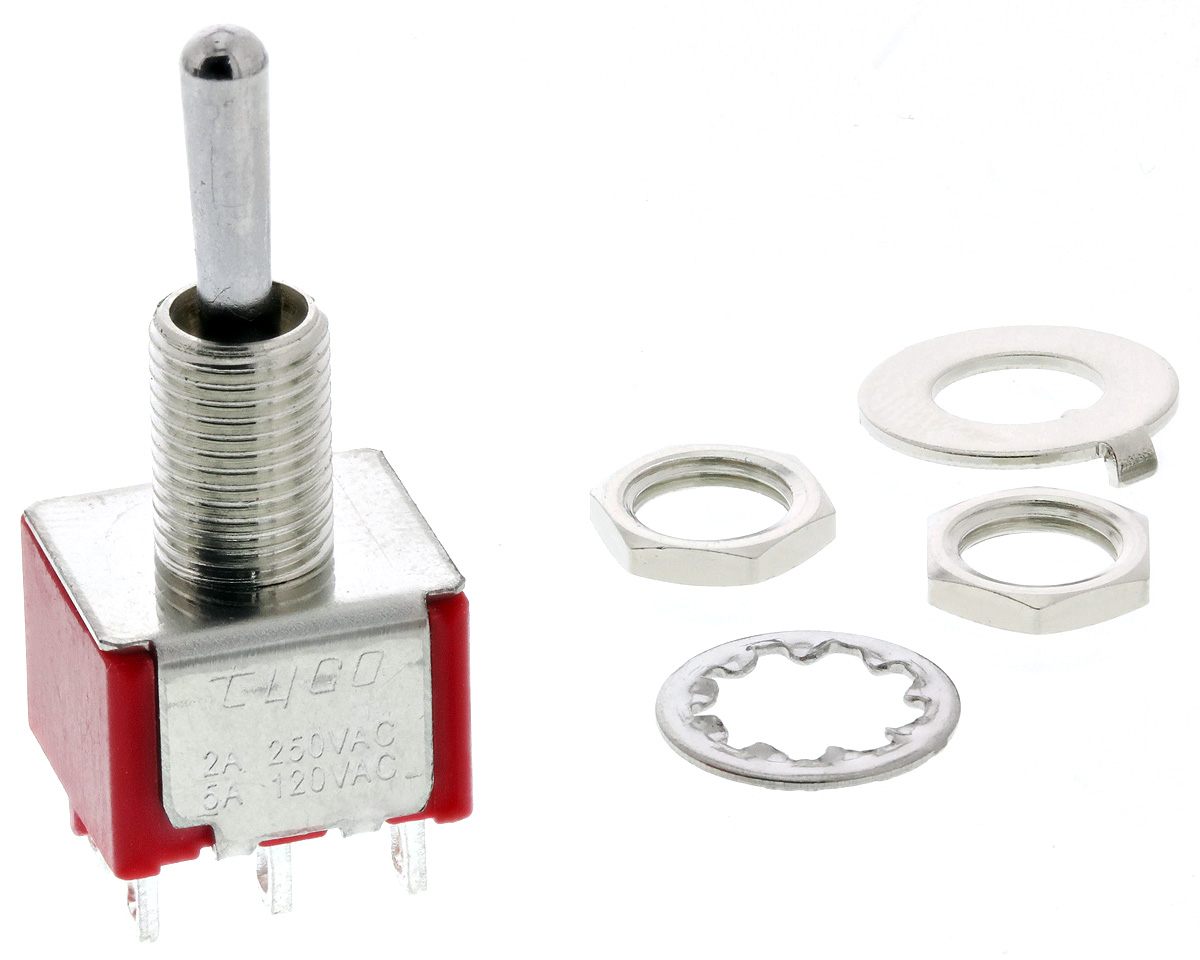TE Connectivity Toggle Switch, Panel Mount, (On)-Off-(On), DPDT, Solder Terminal