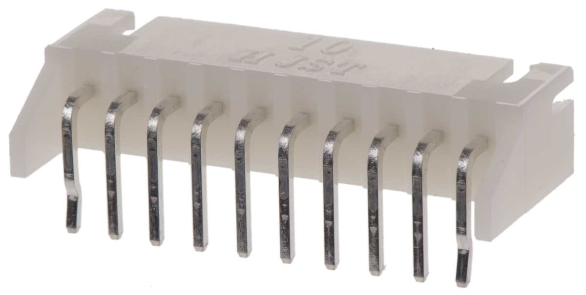 JST XH Series Right Angle Through Hole PCB Header, 10 Contact(s), 2.5 mm Pitch, 1 Row, Shrouded