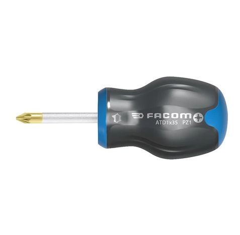 Facom Pozidriv Stubby Screwdriver, PZ1 Tip, 25 mm Blade, 81 mm Overall