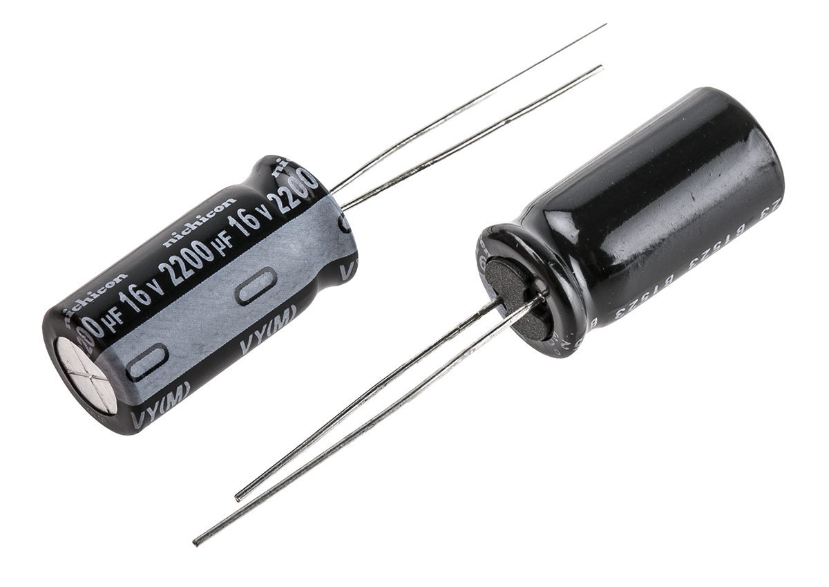 Nichicon 2200μF Aluminium Electrolytic Capacitor 16V dc, Radial, Through Hole - UVY1C222MPD