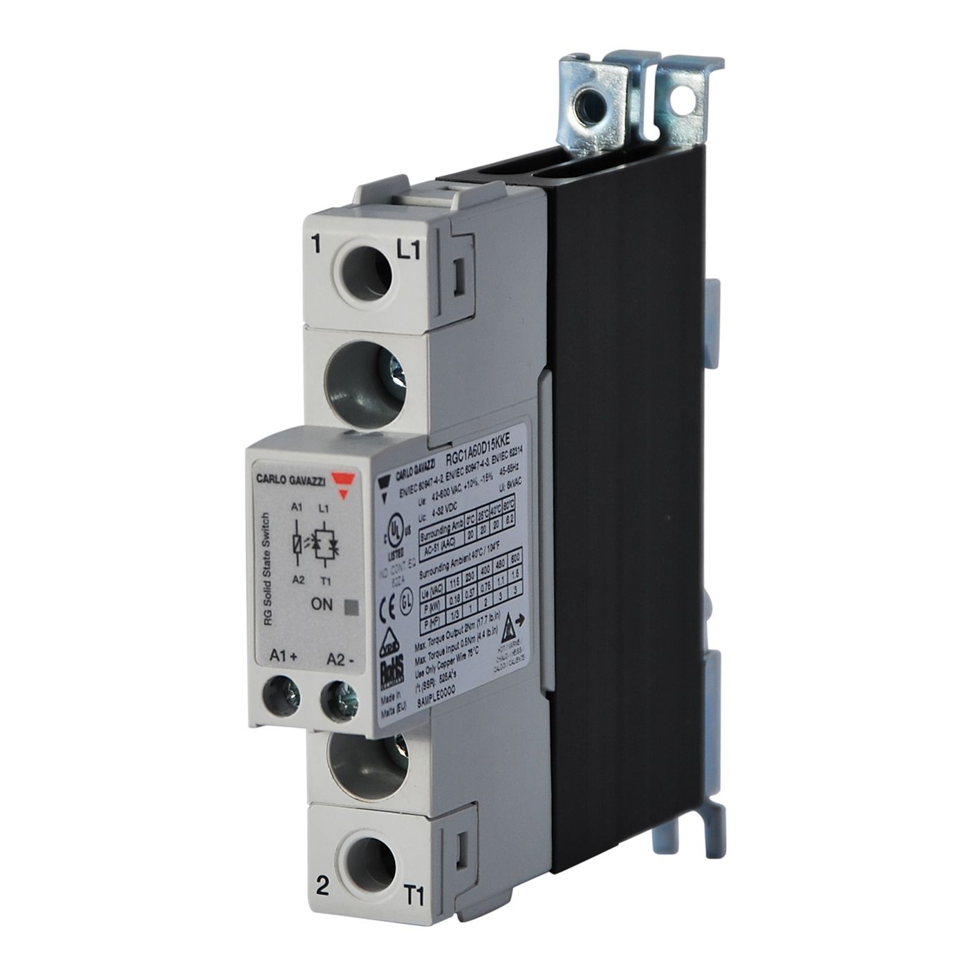 Carlo Gavazzi RGC1 Series Solid State Relay, 25 A Load, DIN Rail or Panel, 660 V ac Load, 190 Vdc, 275 Vdc, V ac, V ac