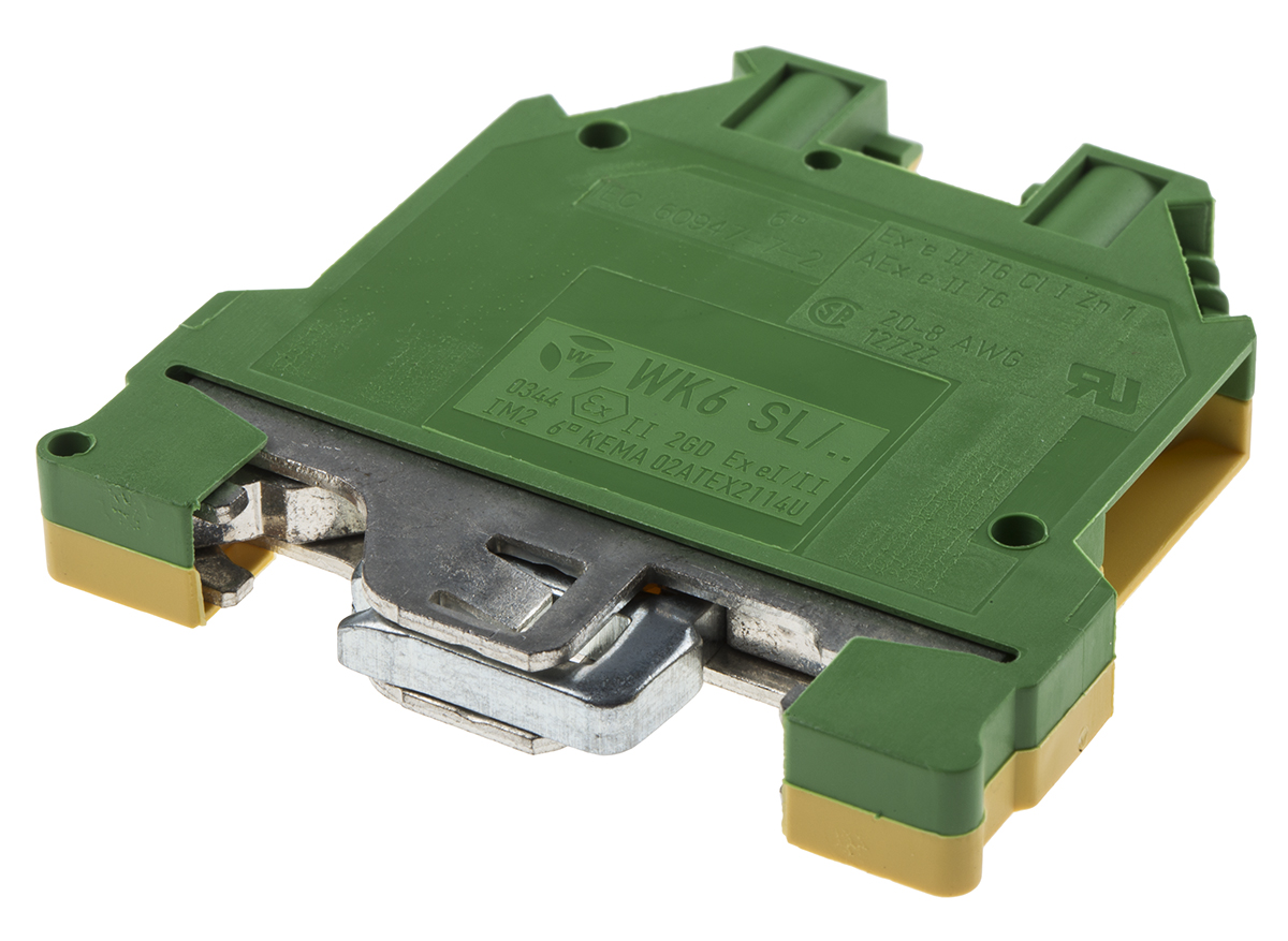RS PRO 2-Way Earth Terminal Block, 6mm², 20 → 8 AWG Wire, Screw Down, Nylon Housing