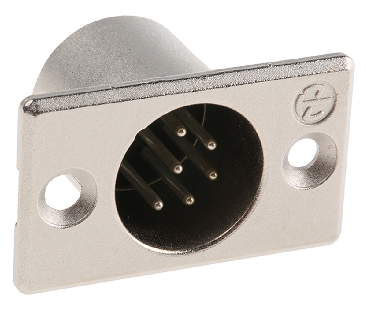 Neutrik Panel Mount XLR Connector, Male, 50 V, 6 Way, Silver over Nickel Plating