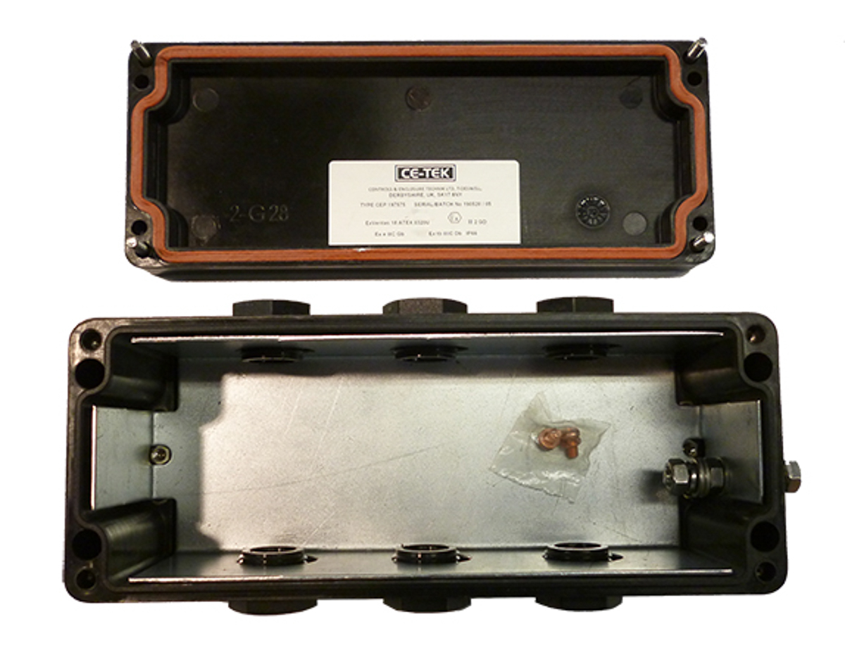 CE-TEK CEP Series Black Polyester Junction Box, IP66, ATEX, 75 x 190 x 75mm