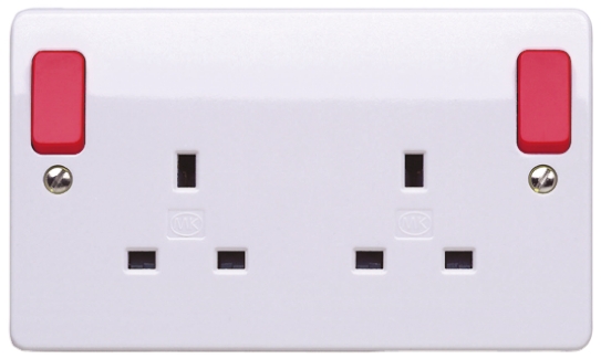 MK Electric Red 2 Gang Plug Socket, 13A, Type G - British