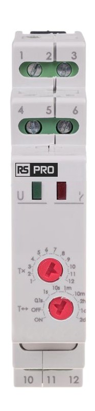 RS PRO DIN Rail Mount Timer Relay, 195 → 253V ac, 1-Contact, 0.1 s → 576h, 1-Function, 2NO/1NC