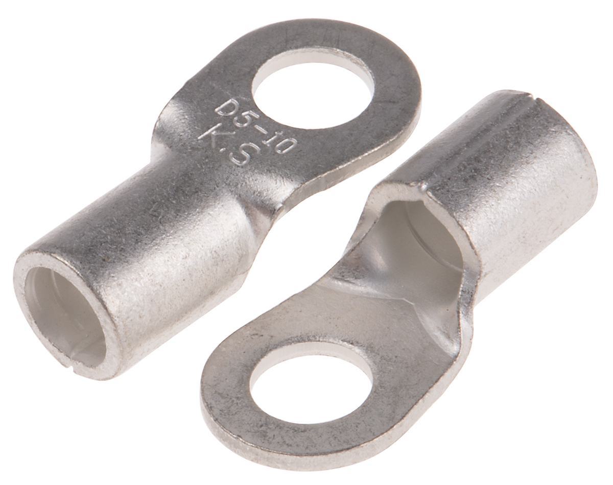 RS PRO Uninsulated Ring Terminal, #10 Stud Size, 10mm² to 10mm² Wire Size