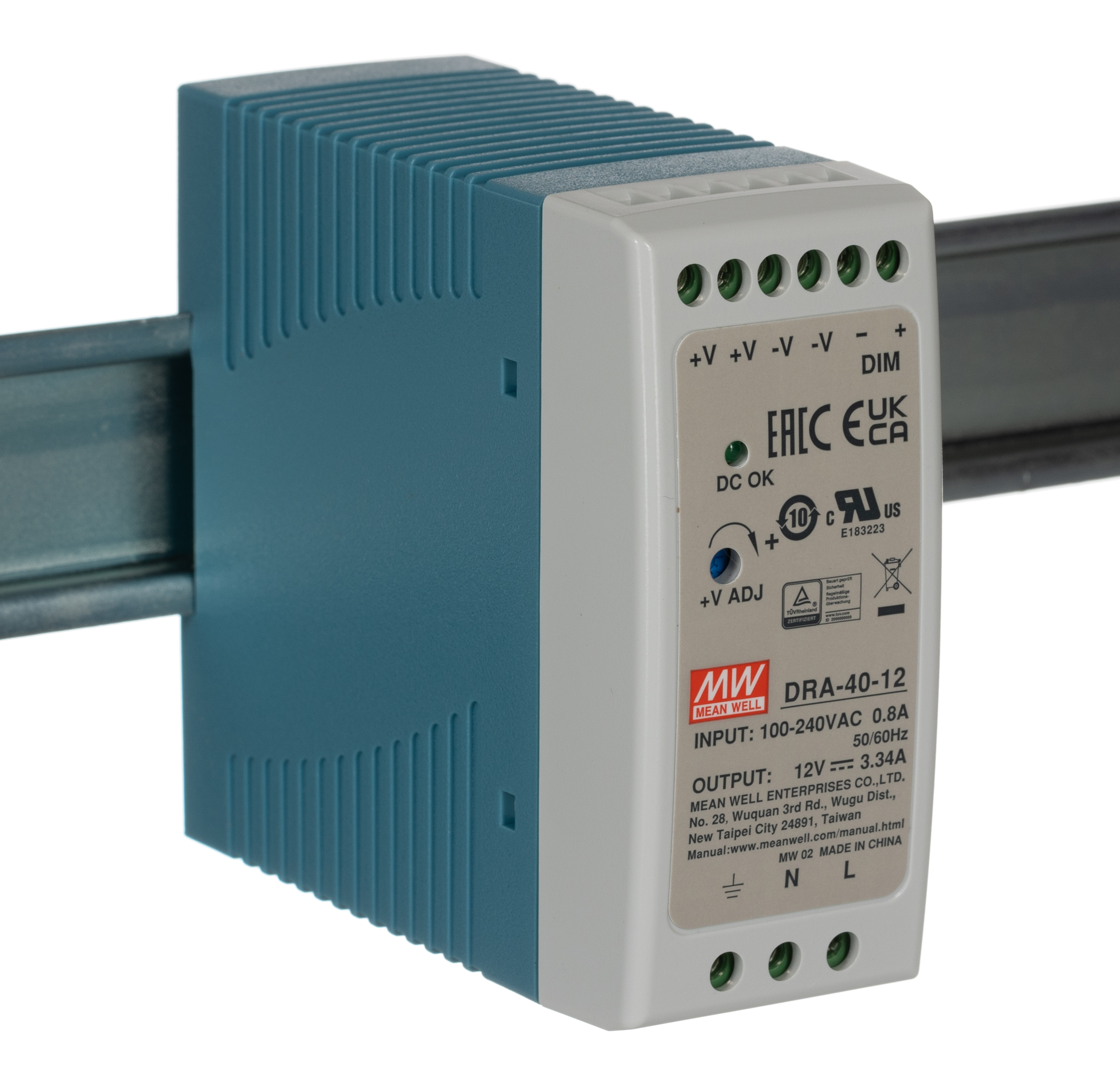 MEAN WELL DRA Switched Mode DIN Rail Power Supply, 90 → 264 V ac / 120 →370V dc ac, dc Input, 12V dc dc
