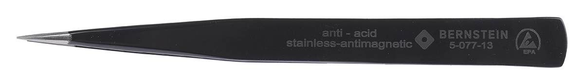 Bernstein 130 mm, Stainless Steel, Rounded; Tapering; Pointed, ESD Tweezers