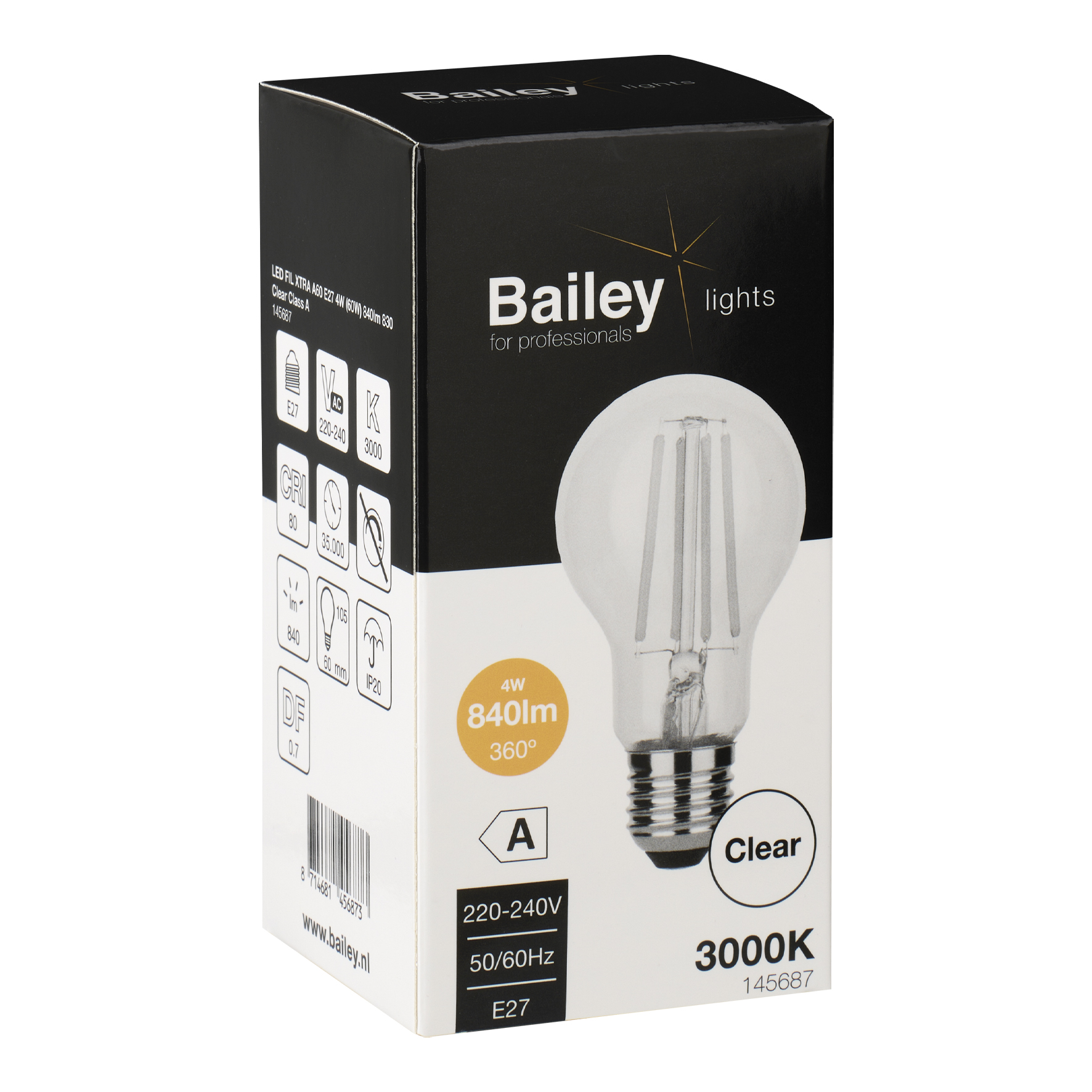 LED FIL A60 E27 4W  840lm 830 CCL ClassA