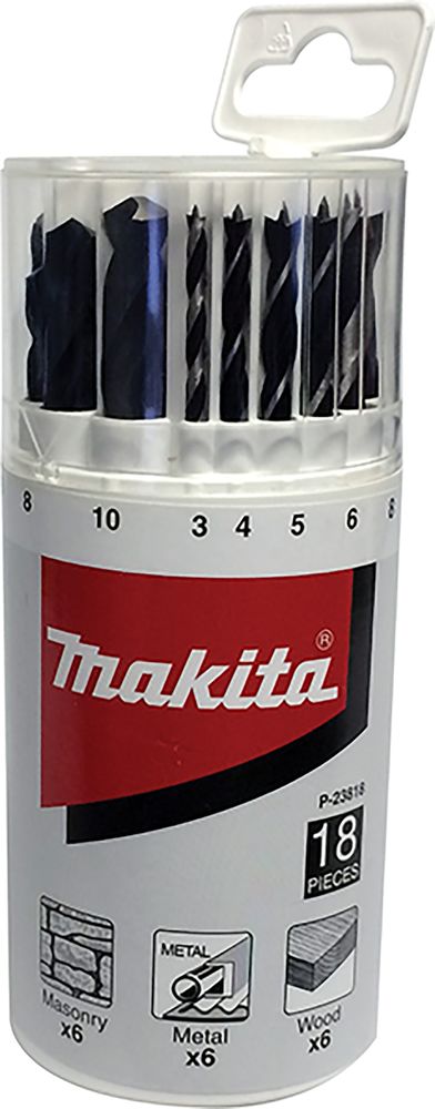 Makita 18-Piece Twist Drill Bit Set for Multi-Material, 10mm Max, 3mm Min, HSS Bits