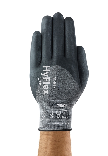 Ansell HyFlex 11-537 Black Fibreglass, High Performance Polyethylene, Nylon, Spandex (Liner) Cut Resistant Gloves, Size