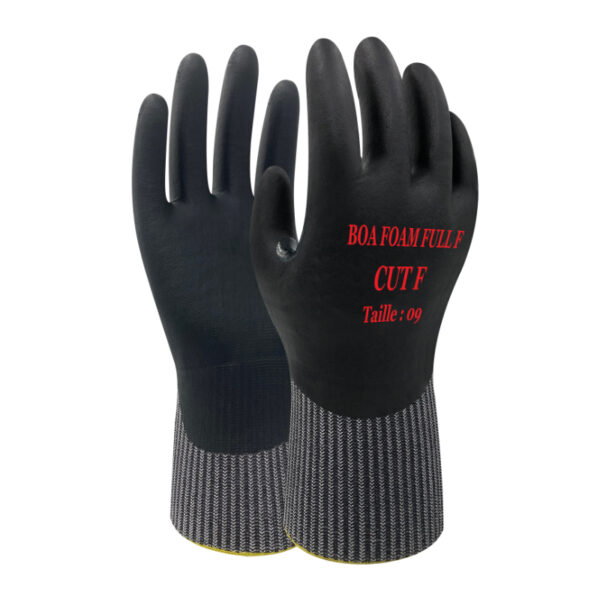 GUYARD BOA FOAM FULL F Black Polyethylene Work Gloves, Size 7, Nitrile Foam Coating