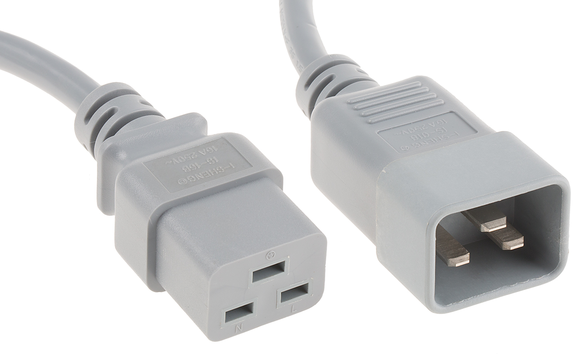 RS PRO Straight IEC C19 Socket to Straight IEC C20 Plug Power Cord, 2m