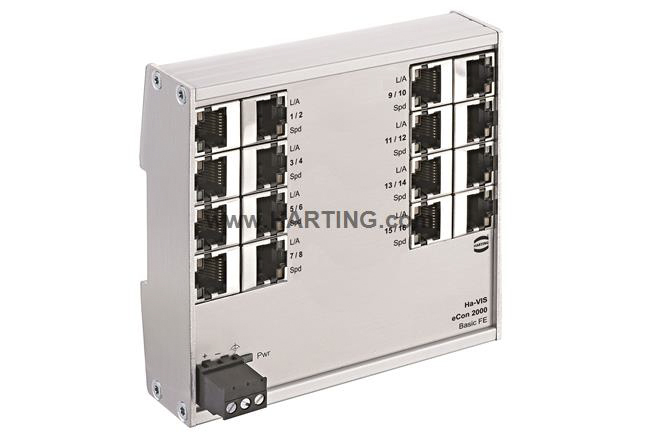 HARTING Ha-VIS eCon 2000 Series DIN Rail Mount Industrial Hub, 16 RJ45 Ports, 100Mbit/s Transmission, 48V dc